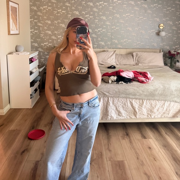 Von Dutch Tops - Von Dutch Kahki Brown Graphic Tank Top